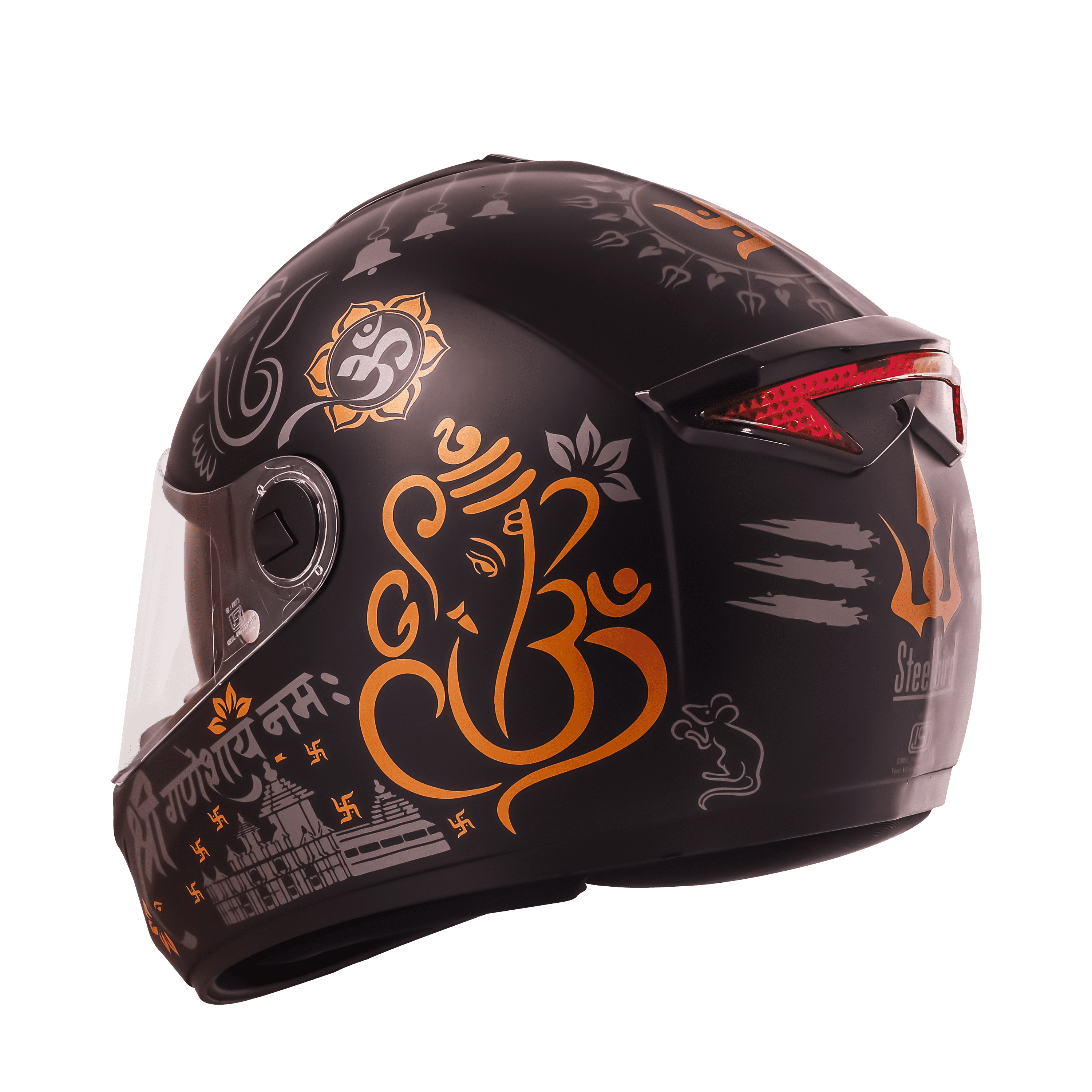 SBH-34 ISS REFLECTIVE SHREE GANESHA GLOSSY BLACK WITH ORANGE